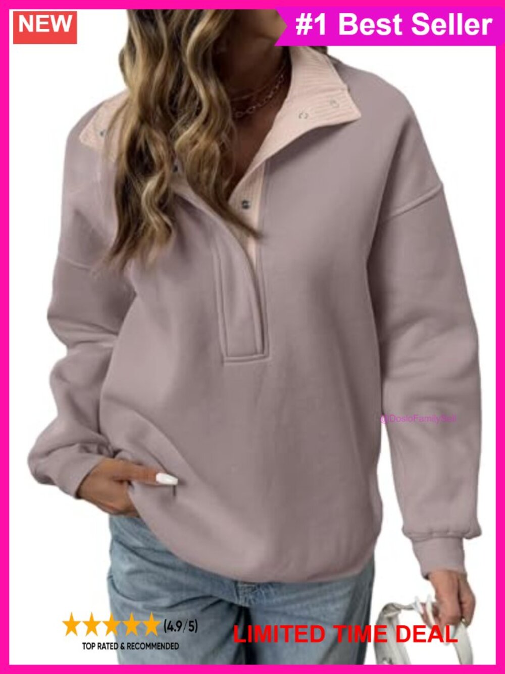 Women Oversized Mock Neck Henley Sweatshirt Cotton Blend Long Sleeve